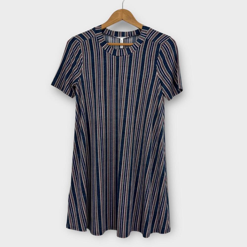 BCBGeneration Womens Size XS Blue Multi Color Striped Short Sleeve T Shirt Dress